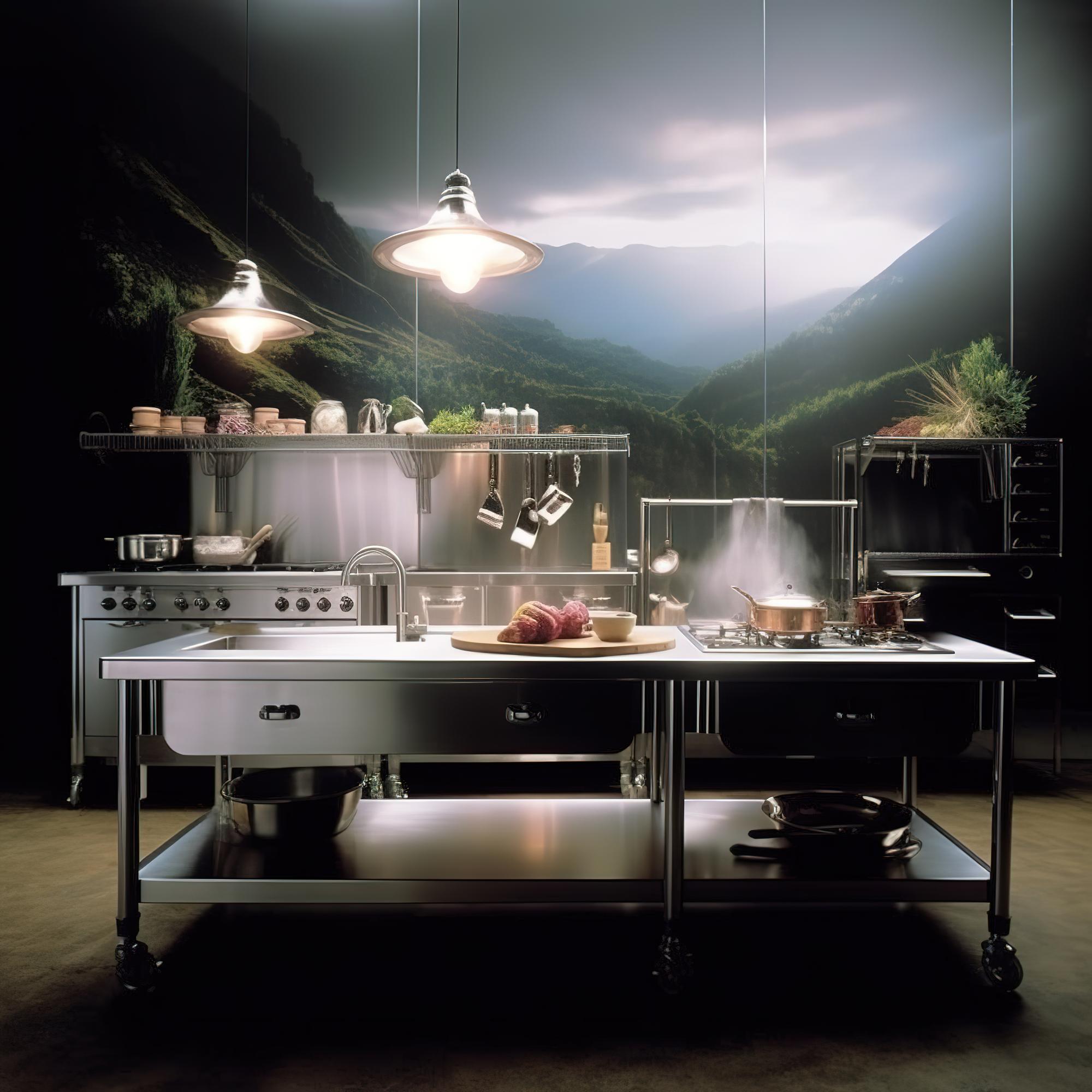 Workshop interior with stainless benches and utensils